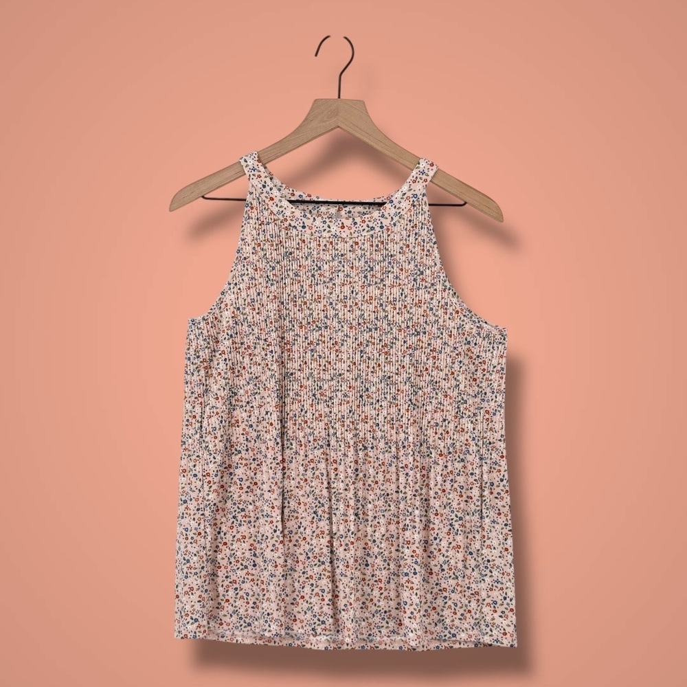 Adrianna Papell Floral Pleated Sleeveless Shell Top Size M